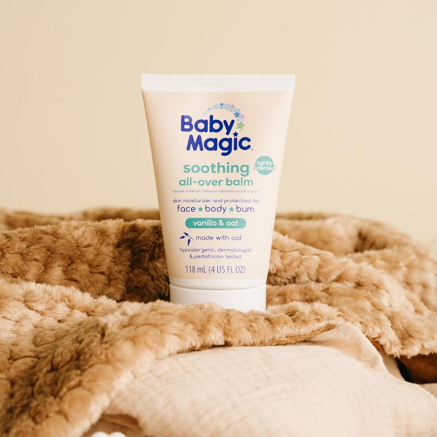 Baby Magic Soothing All-Over Balm, Vanilla & Oat, Skin Moisturizer for Face, Body & Bum, Hypoallergenic, Dermatologist & Pediatrician Tested, 4 Fl Oz