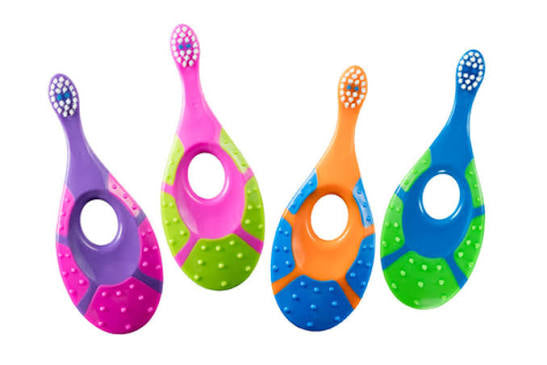Trueocity Baby Toothbrush Set (4-Pack) - Toddler & Infant Soft Toothbrushes with Teething Relief and Handle for Small Hands - BPA Free, Multi-Color