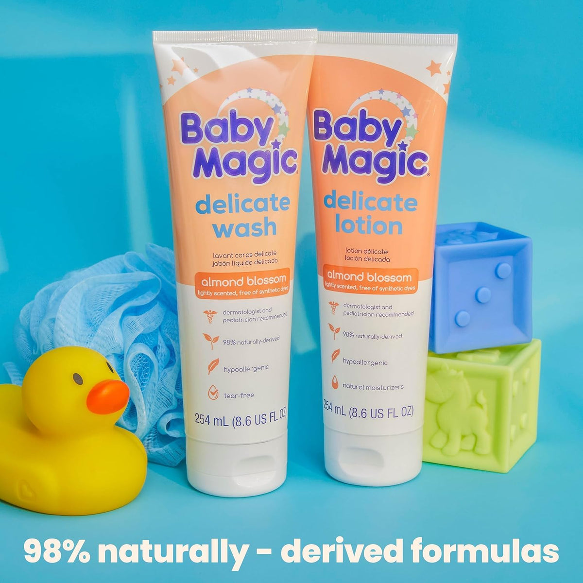 Baby Magic Delicate Wash, Gently Cleanses Baby, Tear-Free, Camellia & Coconut Oil, Almond Blossom Light Scent, Dermatologist & Pediatrician Recommended, Hypoallergenic, 8.6 oz (Pack of 1)