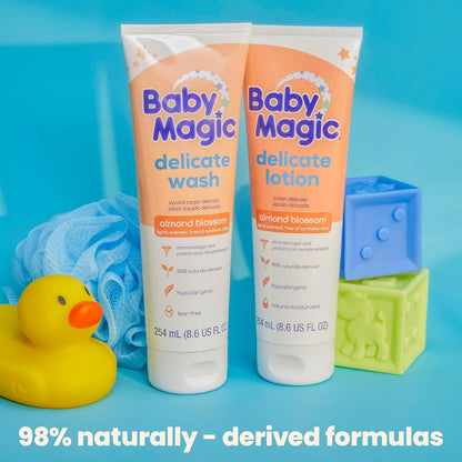Baby Magic Delicate Wash, Gently Cleanses Baby, Tear-Free, Camellia & Coconut Oil, Almond Blossom Light Scent, Dermatologist & Pediatrician Recommended, Hypoallergenic, 8.6 oz (Pack of 1)