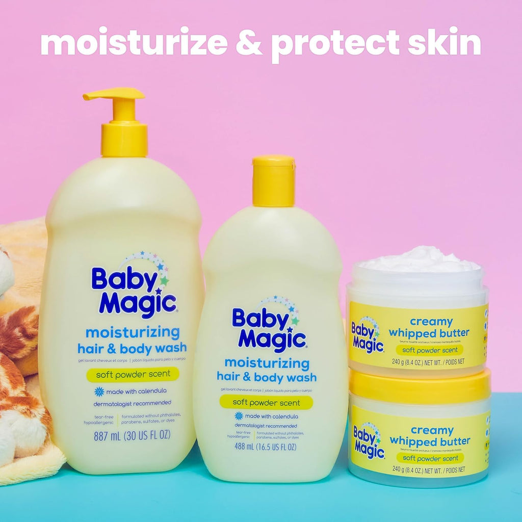 Baby Magic Creamy Whipped Butter, Soft Powder Scent, Helps Keep Skin Feeling Healthy and Baby Soft, Hypoallergenic, 8.4 fl oz.
